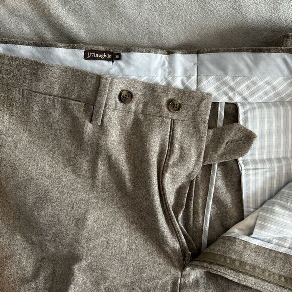 J McLaughlin Virgin Wool Beige Tan Pleated Dress Pants sz 38 EUC Mens - Picture 6 of 11